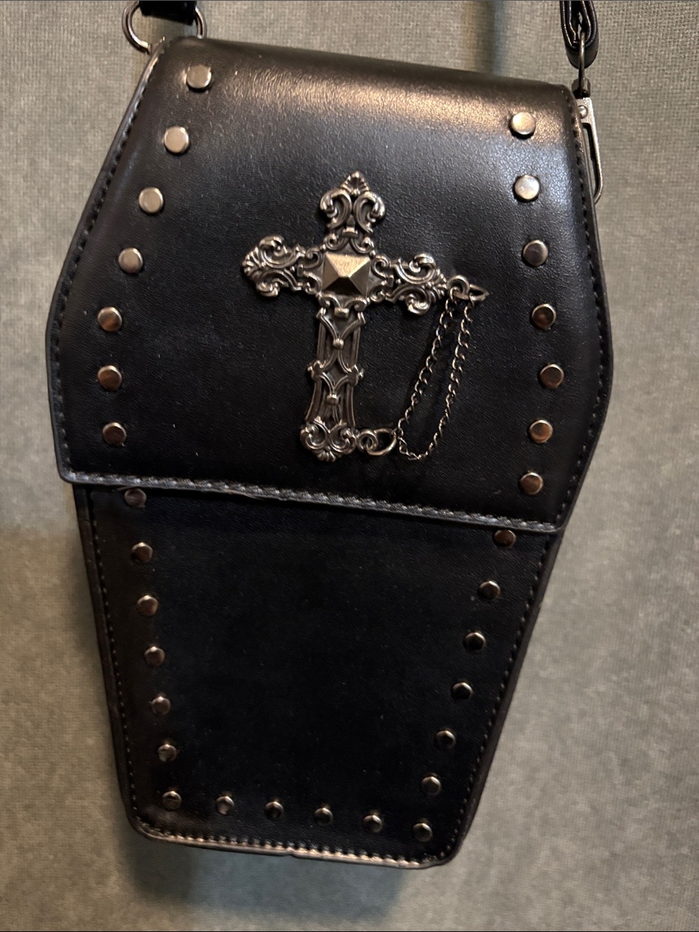 Black Coffin-Shaped Crossbody Bag with Stud Detail